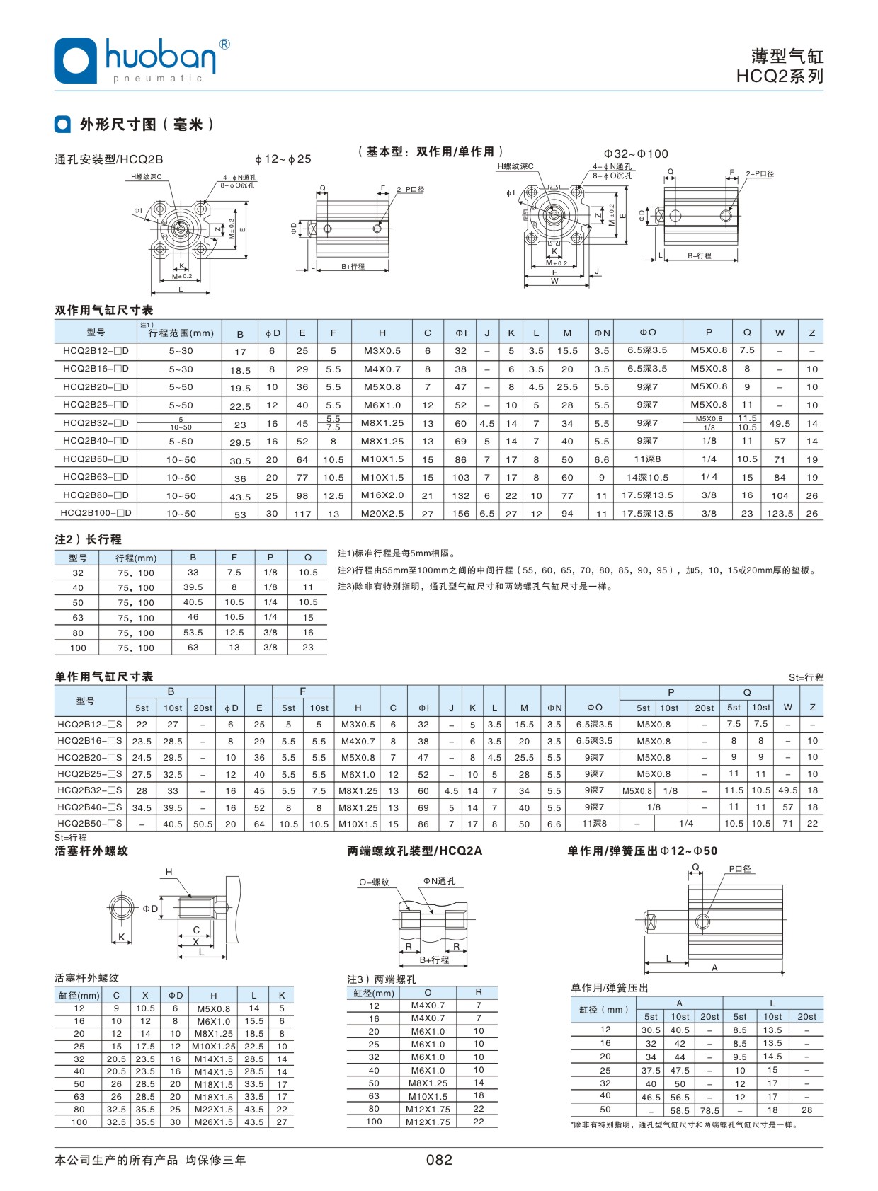 HCQ2薄型氣缸，標(biāo)準(zhǔn)型